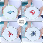 10-Inch Melamine Plates Set of 4 – Serving Dinnerware for Indoor/Outdoor Use, Ocean-Themed Design with Turtle, Crab, Lobster & Fish Patterns, Durable Dishwasher-Safe Plates‌,Sea Life