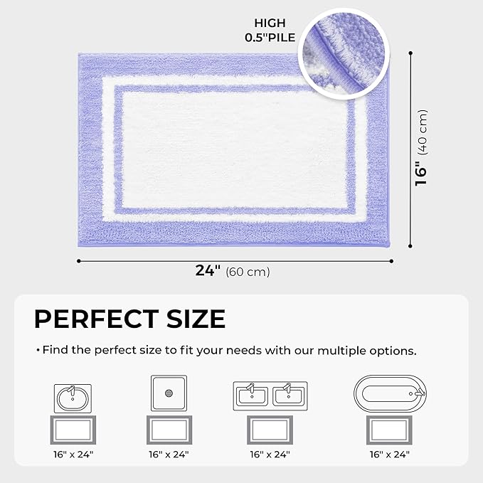 GRANNY SAYS Microfiber Bathroom Rugs Non Slip Washable, Water Absorbent Bathroom Mats for Tub Non Slip, Soft Bath Mats for Floor & Shower, Bath Rug, 16" x 24", Black Bath Rug, Purple