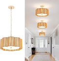 Plum Linear Weave Rattan Ceiling Light & Chandelier (16.5'' 4-Light) Flush Mount Flush E26 & 3D Woven Fireproof PC Panels for Scandinavian Dining Rooms & Modern Farmhouse Kitchen Islands