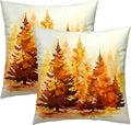 Fall Pillow Cover Set of 2, 22x22 Inch Farmhouse Watercolor Orange Trees Autumn Forest Cotton Square Cushion Case for Couch Sofa Bed Patio Balcony Indoor Outdoor Decor