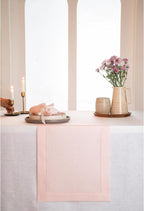 D'Moksha Homes Linen Pastel Pink Table Runner 54 Inches - Classic Hemstitch, 100% Pure Linen Coffee Table Runner 14 x 54 Inch Ideal for Dresser Tables - Fall, Autumn and Halloween