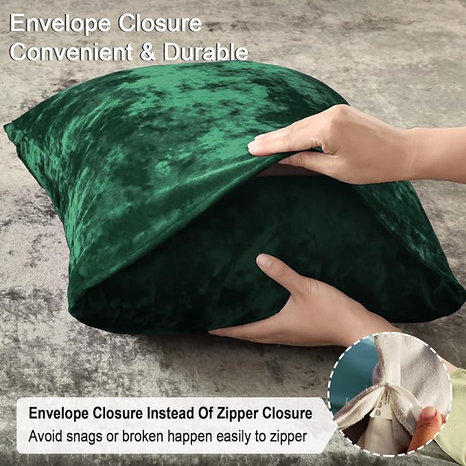 PHF Truly Velvet Pillowcases Standard Size, No Insert, 2 Pack Ultra Soft Breathable Pillow Shams Covers with Envelope Closure, 20" X 26" Luxury Cozy Warm Fuzzy Flannel, Emerald Green