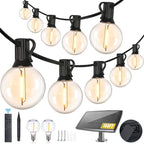 100FT Solar String Lights Outdoor Waterproof with Remote, G40 Solar Powered String Lights with 30+2 LED Shatterproof Bulbs, Dimmable Solar Patio Hanging Lights for Outside Backyard Party