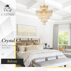 Modern Gold Crystal Chandelier 15 Lights 24" Round Light Fixture Luxury 5-Tier K9 Crystals Chandelier Contemporary Pendant Lighting for Dinning Room Living Room Foyer Kitchen