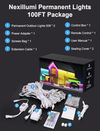 Nexillumi Permanent Outdoor Lights for House, 100ft Smart RGB LED Lights Outside with 16 Million DIY Colors, IP67 Waterproof Eternity Eaves Lighting for Christmas Halloween Holiday Daily Decorations