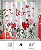 Vandarllin Valentine's Day Shower Curtain, Pink Red Love Shower Curtains Set with Hooks, Romantic Heart Leaves Waterproof Fabric Bathroom Curtains Decor Home Accessories,72 X 78 Inch Long