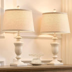 23" Farmhouse Table Lamps Set of 2, 3 Way Dimmable Lamps with 2 LED Bulbs and Rocker Switch, Vintage Nightstand Lamp for Bedroom Living Room Office End Table Entryway, White