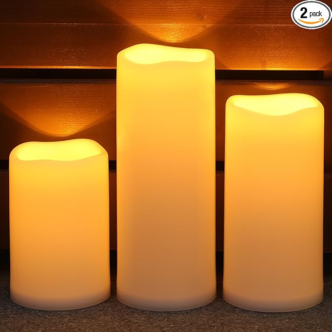 NURADA Large Outdoor Solar Candles Waterproof - 6" 8" 10" x 4" Rechargeable Solar Powered Flameless LED Pillar Flickering Candle for Patio Porch Lanterns Decor - Ivory White Set of 3