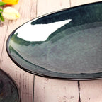 Ceramic Serving Platters Set of 2, 16 Inch Curved Oval Salad Plates for Entertaining, Modern Kitchen Dishes, Trays for Dinner, Fruit, Salad, Pasta, burgers - Dishwasher Microwave Safe