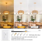 Plum Linear Weave Rattan Ceiling Light & Chandelier (16.5'' 4-Light) Flush Mount Flush E26 & 3D Woven Fireproof PC Panels for Scandinavian Dining Rooms & Modern Farmhouse Kitchen Islands
