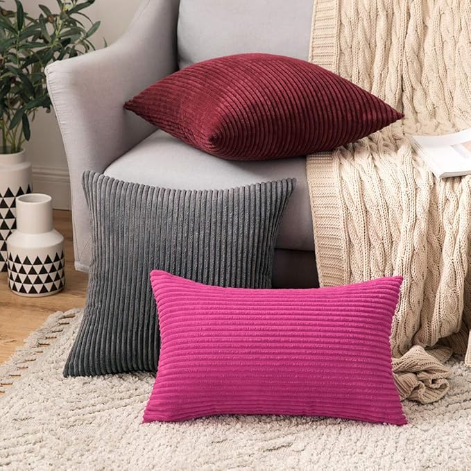 MIULEE Winter Pack of 2 Corduroy Pillow Covers 12 x 20 Inch Lumbar Christmas Throw Pillow Covers Burgundy Pillowcases for Sofa Bedroom Couch