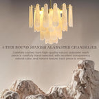 Alabaster Round Chandelier, 22" 43 PCS Natural Spanish Marble Stone Chandelier, 4-Tiers Modern Luxury Brass Alabaster Chandeliers for Dining Room, Living Room, Bedroom, Bathroom, Entryway, Foyer