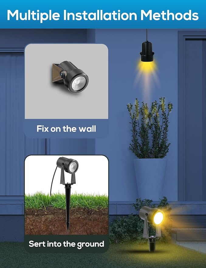 Zyan Solar Landscape Spotlights Outdoor, 3 Separate Panels, Auto On/Off, IP65 Waterproof, 36 LEDs, Long-Lasting Warm White Solar Yard Lights for Garden, Pathway & Trees (12-Pack)