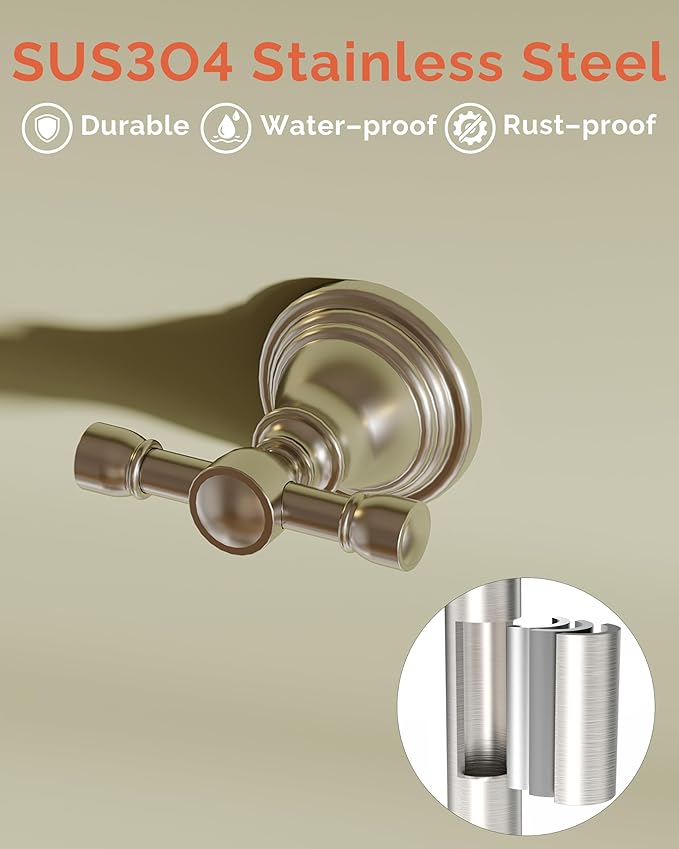 Towel Hook for Bathrooms 2 Pack, Stainless Steel Robe Coat Hook Wall Mount, Heavy Duty Towel Hanger for Kitchen, Bedroom or RV (Brushed Nickel)