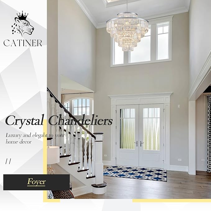 23 Lights Large Crystal Chandeliers 36" Modern Chrome Luxury Chandelier for Foyer Staircase Chandeliers 6 Tiers Round K9 Ceiling Pendant Lighting Fixture for Living Dining Room