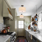 Semi Flush Mount Ceiling Light, 3-Light Black Modern Drum Ceiling Light Fixture with Linen Fabric Shade, Farmhouse Close to Ceiling Lamps for Bedroom Kitchen Living Room Hallway Entryway Closet