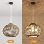 16.94" Rattan Pendant Light,Boho Wicker Chandelier Woven Water Plants, of Kitchen Island Farmhouse Dining Room,Entryway Foyer