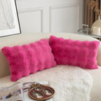 MANDIOO Pack of 2 Thick Plush Wool Decorative Throw Pillow Covers Super Soft Wave Bubble Fur Velvet Cushion Covers Pillow Shams for Couch Bed Living Room 16x24 Inch Hot Pink