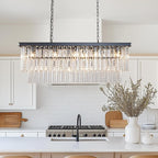 Rectangle Black Dining Room Chandelier Modern Linear Over Table Lighting Fixture 16-Light Chandelier for Kitchen Island, Living Room, Bar