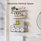 Amada Bathroom Shelves Over Toilet with Storage Basket, Floating Wall Shelves for Home Organization & Wall Decor, Bathroom/Kitchen/Living Room ShelvesWhite