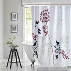 Long Fabric Shower Curtain, White and Burgundy Floral Shower Curtain, Blue and Grey Plant Shower Curtains for Bathroom, Waterproof Bathroom Curtains, 72" W x 78" H