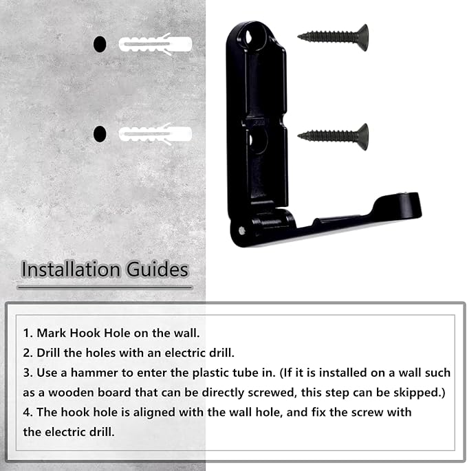 4Pcs Folding Coat Hooks, Zinc Alloy Folding Wall Hook for Hanging Coat Scarf Hat Robe Key Purse, Foldable Invisible Hook with Screws (Black)