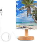 Table Lamp Tropical Beach White Sand Coconut Palm Tree Clear Blue Sky Ocean Nightstand Lamp with Wood Base Fabric Lamp Shade Bedside Desk Lamp for Living Room Bedroom Kids Room Office