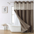 no Hook Shower Curtain and Fabric Liner Set，Thanksgiving Autumn Shower Curtain, Boho Tufted Striped Style with See Through Top Window, Brown, 71Wx74H