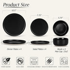 LIANYU Stoneware Dinnerware Sets for 4, 12 Piece Plates and Bowls Set, Ceramic Dishware Dishes for Dining, Scratch Resistant Kitchen Porcelain Plates, Microwave & Dishwasher Safe, Matte Black