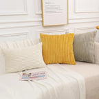 Simmore Decorative Fall Throw Pillow Covers 24x24 Set of 2, Soft Natural Plush Flannel Double-Sided Fluffy Couch Pillow Covers for Sofa Living Room, Beige
