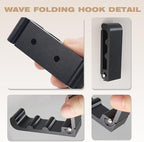 OHIYO 6 PCS Heavy Duty Folding Wall Hooks, Sturdy Black Wall Mounted Hooks for Coats, Towels, Backpacks, Bags, Space Saving Wave Design for Living Room, Bedroom Organization