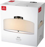 GLOBE Electric 60315 2-Light Flush Mount Ceiling Light, Dark Bronze Finish, White Linen Shade, Low Profile Drum Design, E26 Base, Dimmable