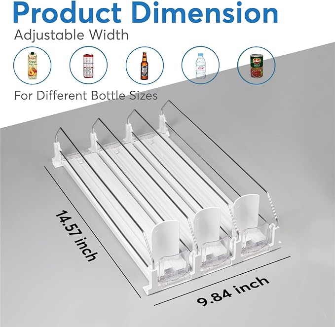 Dwella Drink Organizer for Fridge – 3-Tier Can Dispenser for Fridge, Self-Pushing Drink Dispenser Fridge, Adjustable Width Durable Soda Can Organizer for Refrigerator