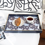 Spsyrine Decorative Serving Tray with Handles, Blue Lacquered Coffee Table Tray for Ottoman, Rectangle Waterproof Platters for Centerpieces, Parties, Living Room, Kitchen Counter Organization Turtle