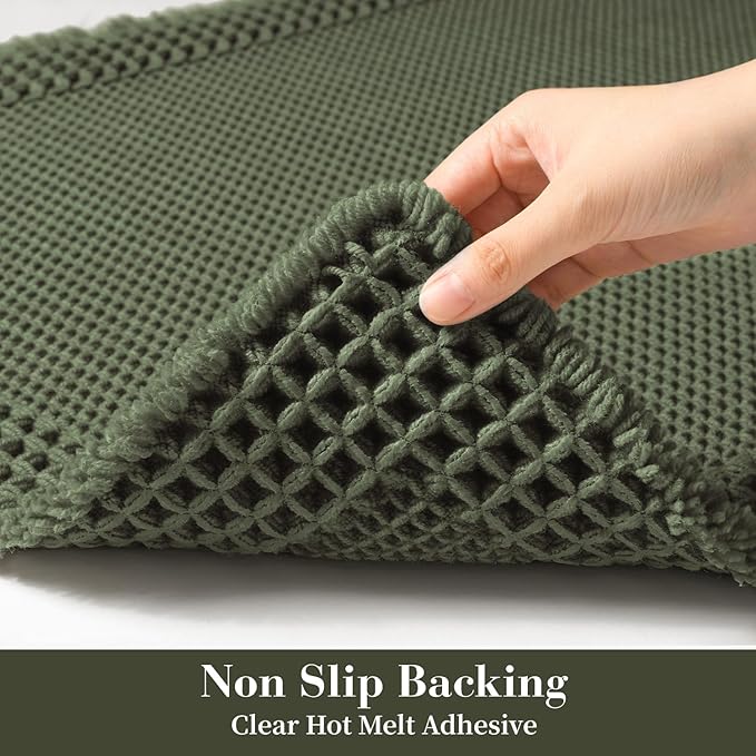 RESARE Waffle Bath Mat for Bathroom, Super Absorbent Bathroom Rugs Non Slip Machine Washable, Ultra Soft Quick Dry Boho Bath Rugs with Tassels for Floor, Upgraded Bordered Design, 24"x36" Green