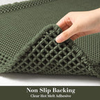 RESARE Waffle Bath Mat for Bathroom, Super Absorbent Bathroom Rugs Non Slip Machine Washable, Ultra Soft Quick Dry Boho Bath Rugs with Tassels for Floor, Upgraded Bordered Design, 17"x24" Green
