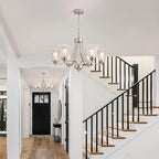 Modern Brushed Nickel Farmhouse Chandelier 6 Light Silver Chandeliers for Dining Room Adjustable Height Hanging Light Fixture with Clear Glass Shade,Pendant Light Fixture for Living Room Hallway Foyer
