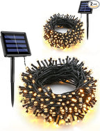 Flacchi Christmas Lights Solar 2 Pack Total 144ft 400 LED 8 Modes Outdoor String Lights Waterproof Solar Fairy Lights for Garden, Patio, Fence, Balcony,Backyard, Outdoors (Warm White)
