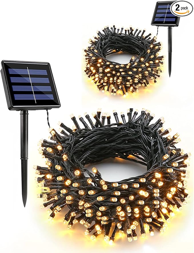 Flacchi Christmas Lights Solar 2 Pack Total 144ft 400 LED 8 Modes Outdoor String Lights Waterproof Solar Fairy Lights for Garden, Patio, Fence, Balcony,Backyard, Outdoors (Warm White)