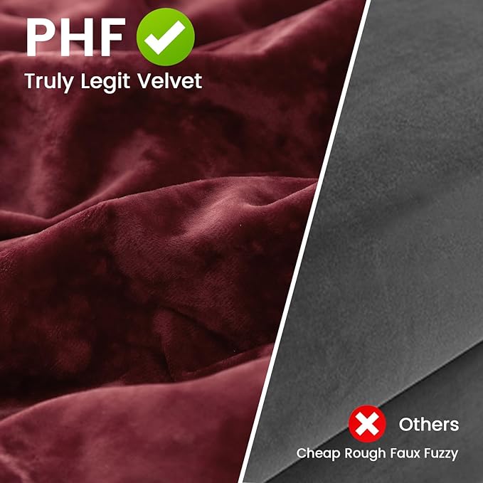 PHF Truly Velvet Pillowcases Standard Size, No Insert, 2 Pack Ultra Soft Breathable Pillow Shams Covers with Envelope Closure, 20" X 26" Luxury Cozy Warm Fuzzy Flannel, Wine Red