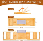 Foldable Bathtub Caddy Tray, Bamboo Bath Tub Tray Table for Tub with Wine Glass Holder Book Phone Tablet Holder with Extending Sides, Adjustable Bathroom Bathtub Free Soap Holder Gift Idea (Beige)