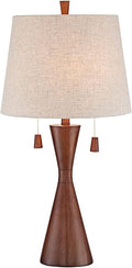 360 Lighting Omar Modern Table Lamp 28 3/4" Tall Warm Brown Wood Hourglass Oatmeal Fabric Tapered Drum Shade for Bedroom Living Room House Home Bedside Nightstand Office Entryway Kids Family