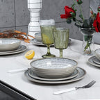 Melamine Dinnerware Sets 12 PCS - Service for 4 Plates & Bowls Sets Dishwasher Top-Shelf Safe, BPA Free Dinner Dishes Set for Everyday Use-Granite Pattern Gray