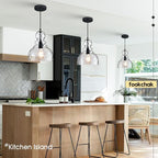 Hammered Glass Pendant Light for Kitchen Island Black Pendant Hanging Light 10inch Large Glass Pendant Lights for Kitchen Sink Dining Room Hallway Entrance, 10in, E26