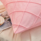 JAUXIO Diamond Pinch Pleated Crystal Velvet Pillowcases 2 Pack Solid Pintuck Throw Cushion Cover for Home Decor Hidden Zipper Closure (Pink, King)