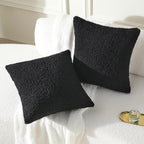 FUTEI Black Throw Pillow Covers 20x20 Inch Set of 2,Furry Faux Fur Teddy Boucle Textured Cushion Covers,Soft Fluffy Decorative Pillow Case,Home Decor for Couch Bed Living Room Office Car
