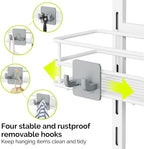 Orimade Over the Door Shower Caddy Adjustable 5 Tier Black,Bathroom Hanging Organizer Shelf Rustproof with 4 Hooks,Shower Basket with Soap Holder and Suction Cup, White