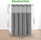 no Hook Shower Curtain and Liner Set，Boho Style with See Through Top Window, Grey Fabric Tufted Striped Textured Outer Curtain & Waterproof Inner Liner, Grey/Gray, 71Wx77H