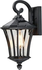 YSN 16" Solar Wall Lights Outdoor, Dusk to Dawn Exterior Lighting Fixtures, Black Solar Porch Lights Outdoor Sconce Lights, Waterproof Outside Light for House Porch Garage Yard, 1 Pack
