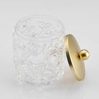 Home Glass Cotton Jar Holder Matte Gold Lid, Elegant Bathroom Storage Canister for Qtips, Cotton Balls, Floss, Makeup Organizer, Vanity Bathroom Organization